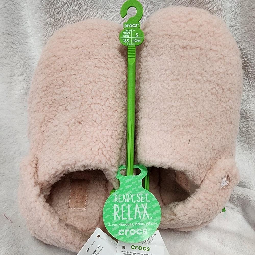 Crocs Womens' Pink Fuzzy Slippers